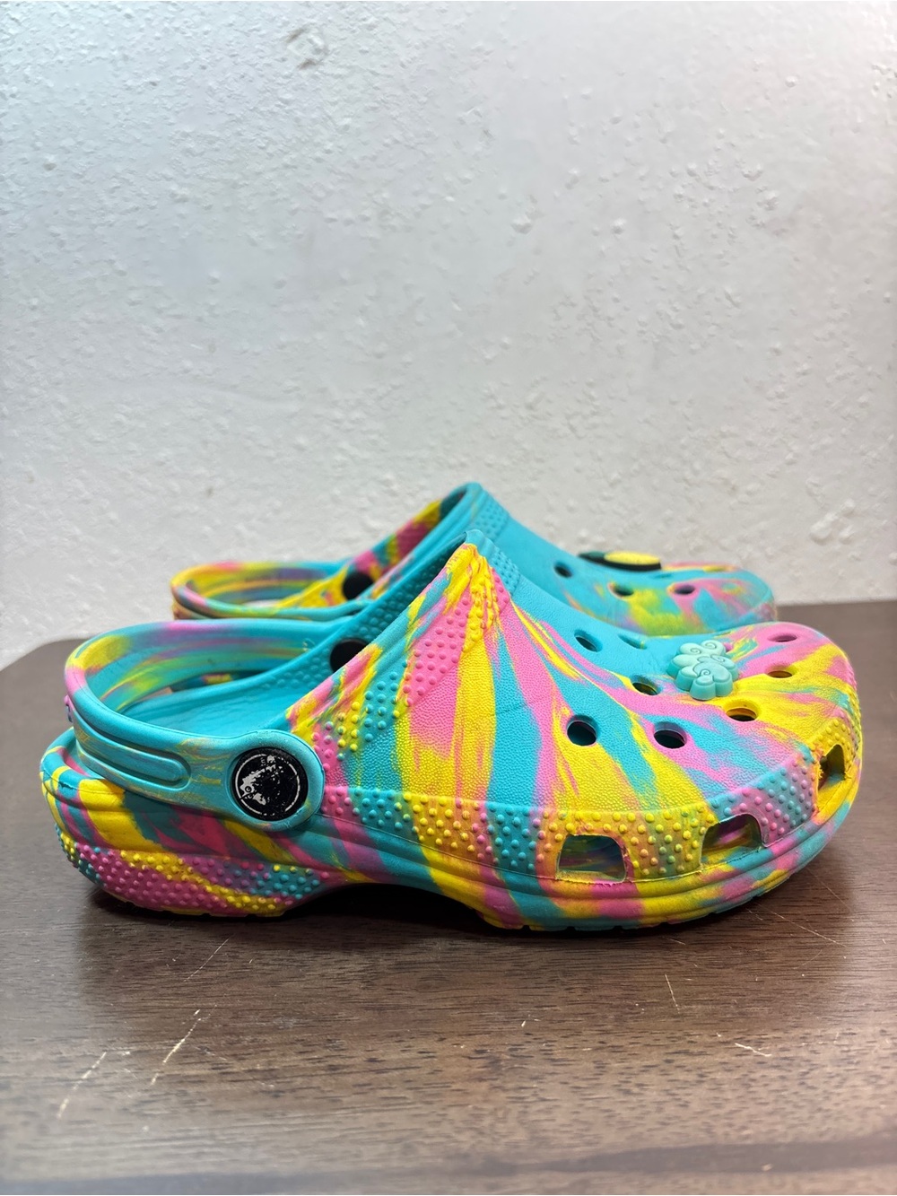 CROCS Kids Tie-Dye Clog in Turquoise, Pink & Yellow